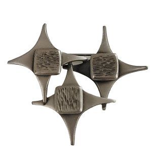 Corocraft Silver Tone Star Trio Modernist Brooch Pin, Signed K923